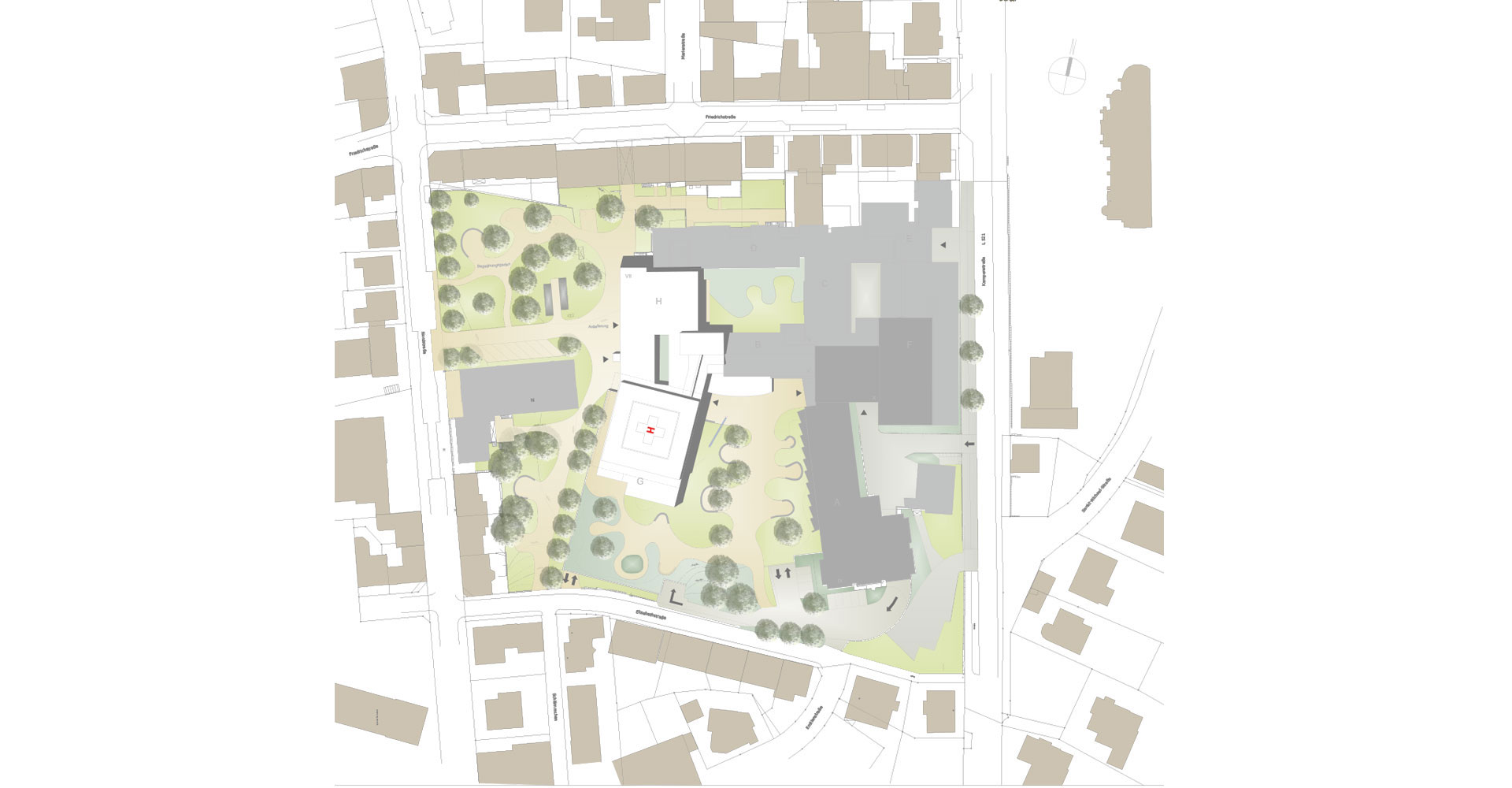 Ausschnitt Lageplan, Marienkrankenhaus Zielplanung 2025, Siegen, mga consult Rheinbreitbach, Konzeption und Planung