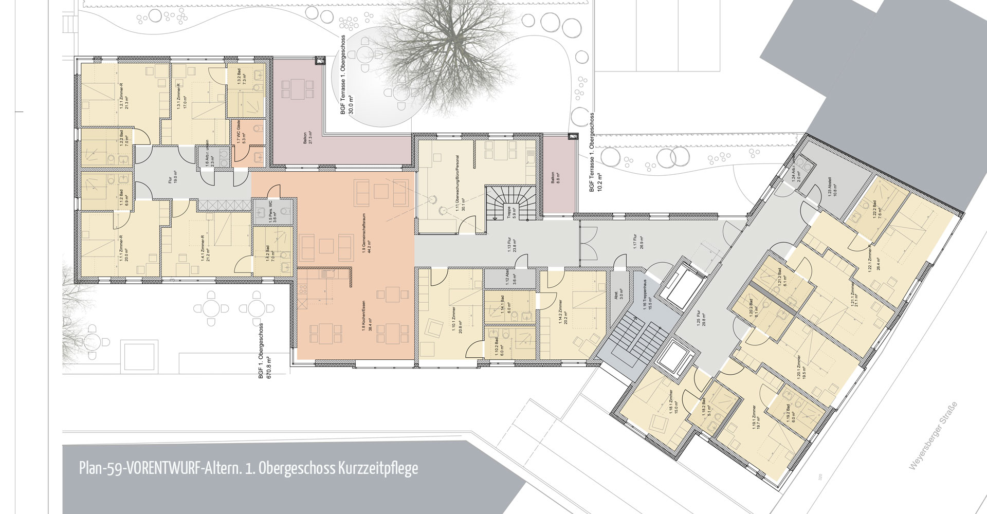 Plan alternativ Vorentwurf Erdgeschoß Solingen Kurzzeitpflege und Wohnen, Architekten der mga consult GmbH